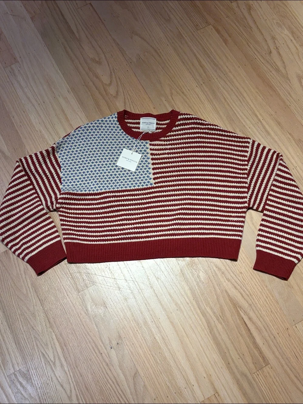 NWT SOHO & Stella US flag Striped open knit Sweater- XL